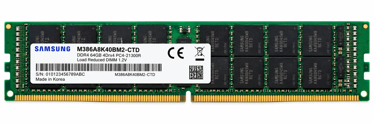 A- DDR4 64GB DIMM LOAD REDUCED PC4-21300 BrandA: Samsung BrandB: Supermicro Certified P/N: M386A8K40BM2-CTD 4Drx4 (4rx4) 1.2v Normal Profile