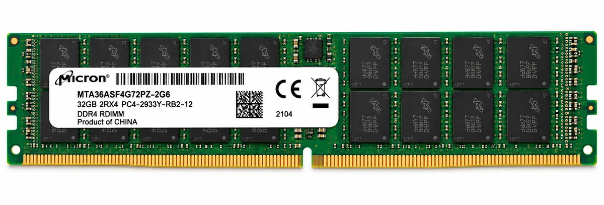 A- DDR4 32GB DIMM Registered PC4-21300 Micron P/n: MTA36ASF4G72PZ-2G6 2rx4 1.2v