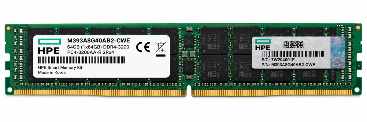 Samsung HPE 64GB (1x64GB) Dual Rank x4 DDR4-3200 CAS-22-22-22 Registered Smart Memory Kit (M393A8G40AB2-CWE)