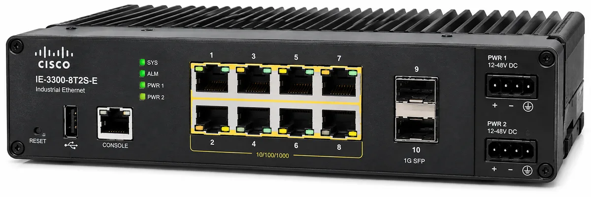 Cisco Catalyst IE3300 8-Ports 10/100/1000BASE-T Ethernet Layer 3 DIN Rail-mountable Managed Network Switch with 2-Ports SFP (IE-3300-8T2S-E)
