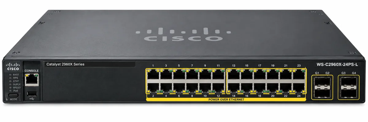 Cisco Catalyst 2960-X 24-Ports 10/100/1000BASE-T Ethernet Layer 3 1U Rack-mountable Managed Network Switch with 4-Ports SFP (WS-C2960X-24PS-L)