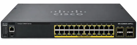 Cisco Catalyst 2960-X 24-Ports 10/100/1000BASE-T Ethernet Layer 3 1U Rack-mountable Managed Network Switch with 4-Ports SFP (WS-C2960X-24PS-L)