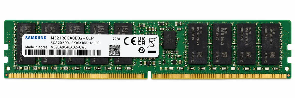 Samsung 64GB DDR5-6400MHz/PC5-51200 ECC Registered CL52 288-Pin RDIMM 1.1V Dual Rank x4 Memory Module (M321R8GA0EB2-CCP)