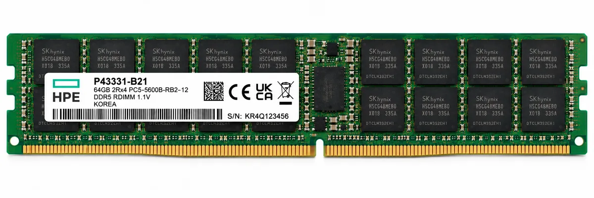 HPE 64GB 2Rx4 DDR5-4800 CAS-40-39-39 EC8 RDIMM Smart Memory Kit (P43331-B21)