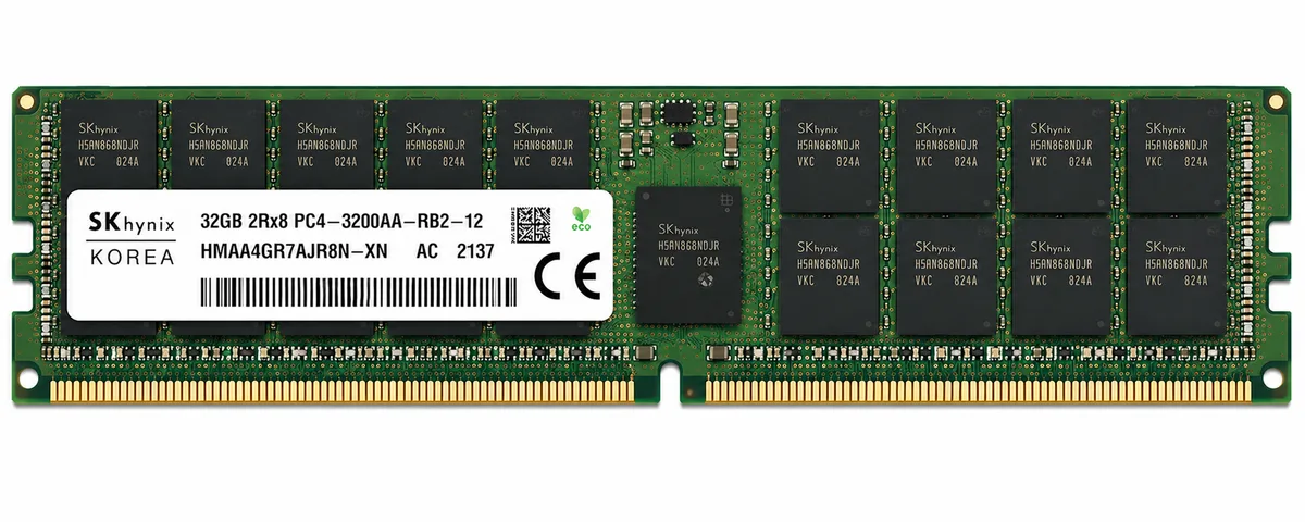 SK Hynix 32GB HMAA4GR7AJR8N-XN DDR4 3200 PC4-25600 CL22 2Rx8 ECC RDIMM Server Memory