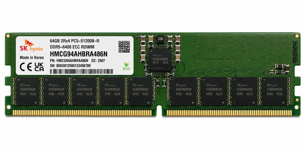SK hynix HMCG94AHBRA486N 64GB DDR5-6400 ECC RDIMM Server Memory
