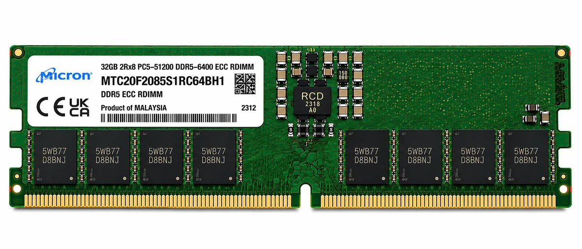 Micron MTC20F2085S1RC64BH1 32GB DDR5-6400 ECC RDIMM Server Memory