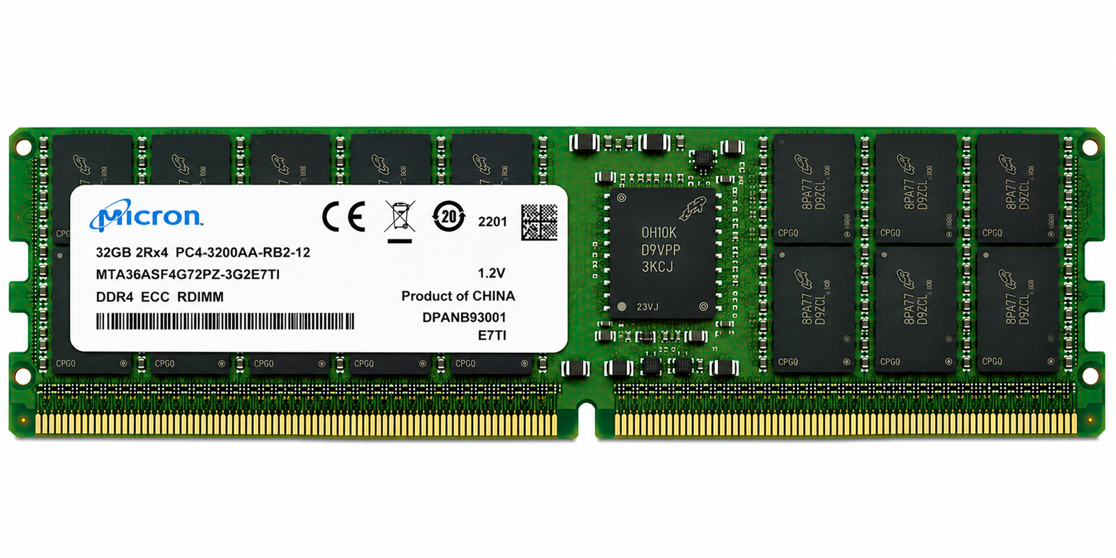 Micron MTA36ASF4G72PZ-3G2E7TI 32GB DDR4 ECC Registered RDIMM PC4-3200AA 288-Pin