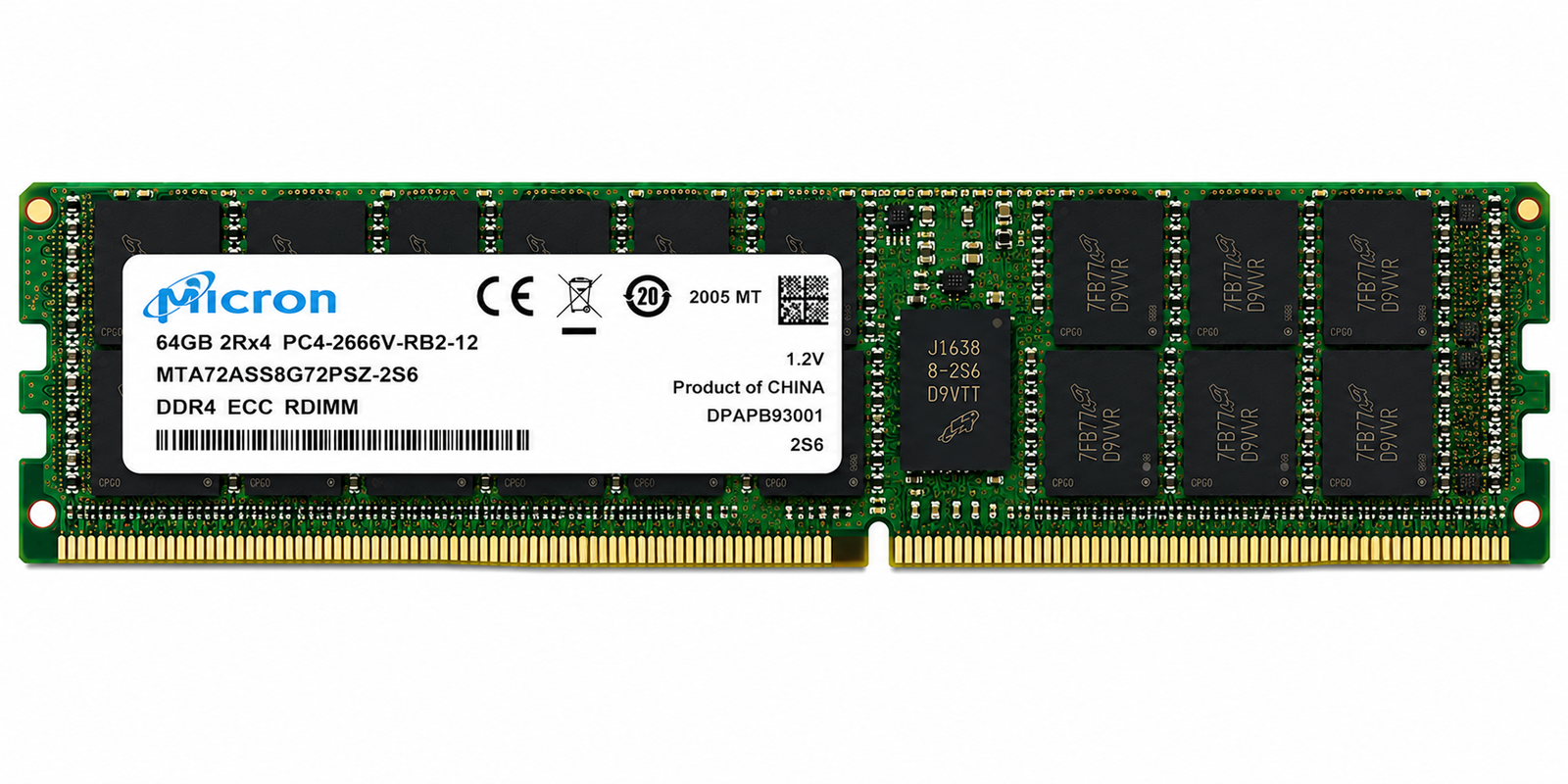 Micron MTA72ASS8G72PSZ-2S6 64GB PC4-2666V-L 2S2Rx4 DDR4 ECC LRDIMM Server Memory