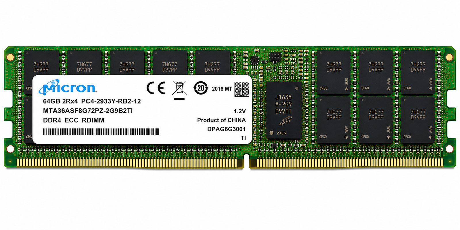 Micron MTA36ASF8G72PZ-2G9B2TI 64GB 2Rx4 PC4-2933Y-R DDR4 ECC RDIMM RAM Memory