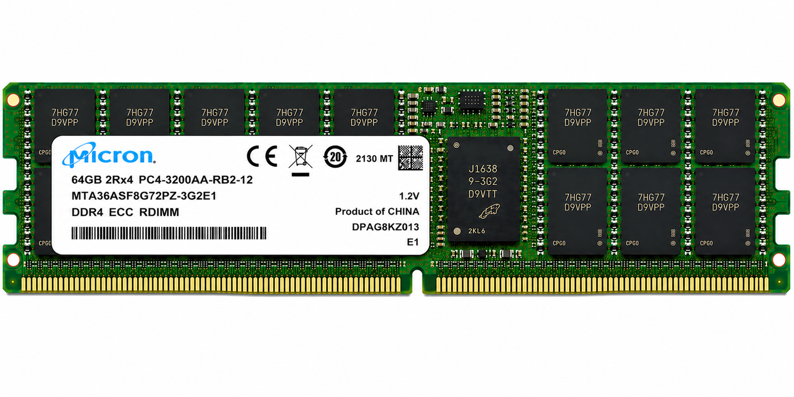 MICRON MTA36ASF8G72PZ-3G2E1 64GB 2RX4 PC4-3200AA DDR4-25600R RDIMM