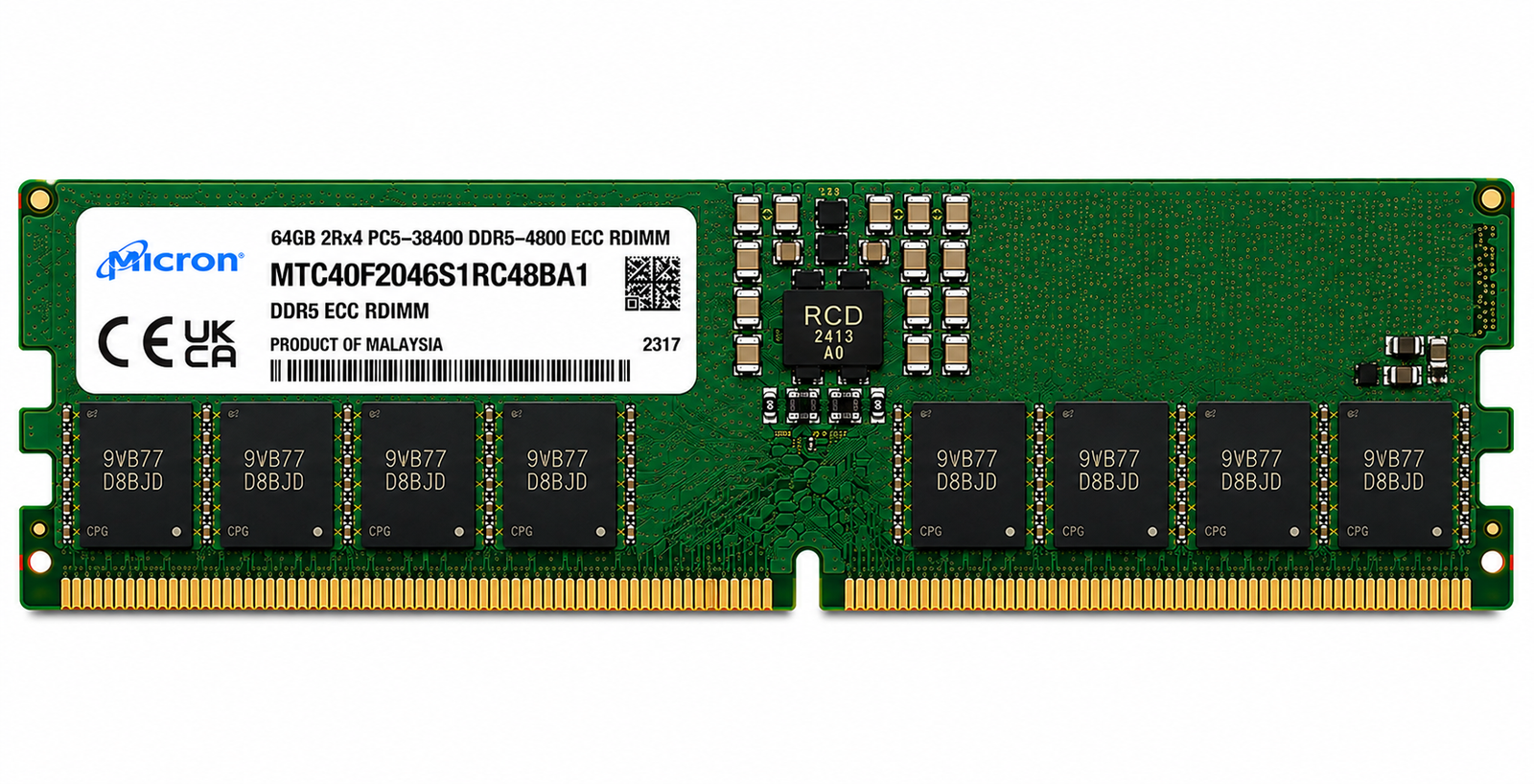 Micron MTC40F2046S1RC48BA1 64GB DDR5-4800 ECC RDIMM Server Memory