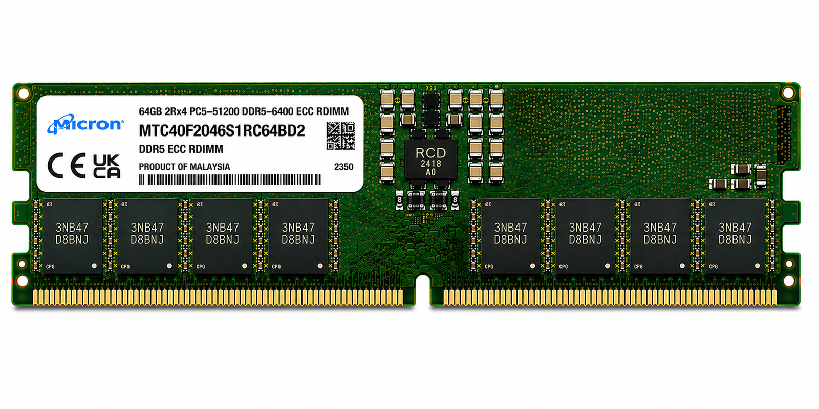 Micron MTC40F2046S1RC64BD2 64GB DDR5-6400 ECC RDIMM Server Memory